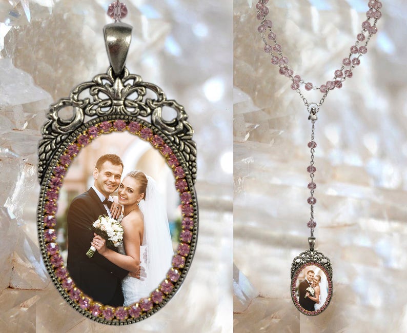 White Color Custom Rosary with YOUR PHOTO Handmade medal Jewelry Pendant