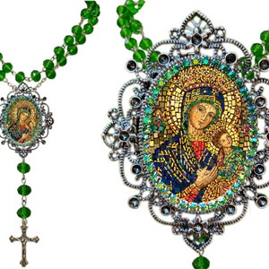 Perpetual Help Rosary, Perpetual Succor Medal, Theotokos Rosary Prayer, Byzantine Icon, The Virgin of the Passion,Madonna and Child jewelry