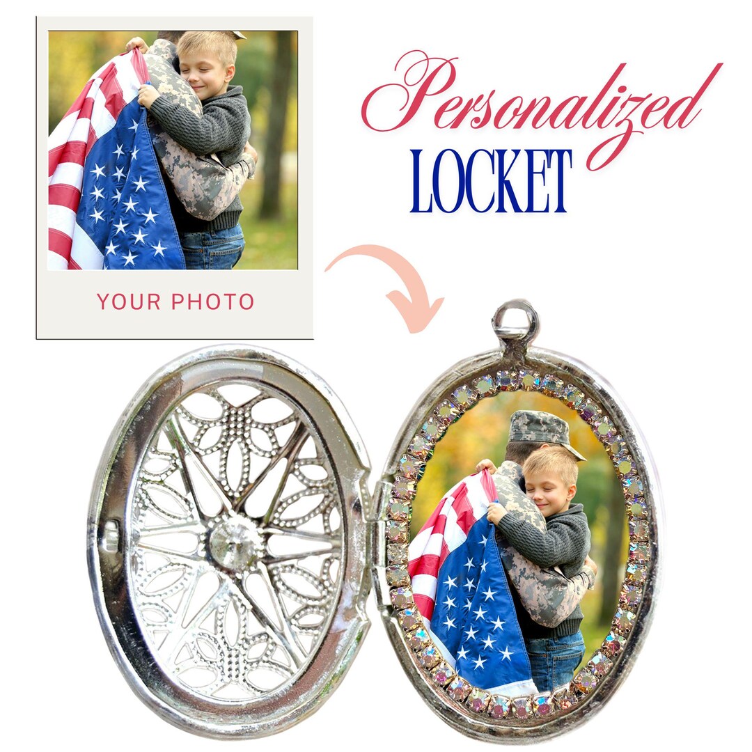 Custom Photo Locket Necklace; Personalized Medal Pendant; Memorial ...