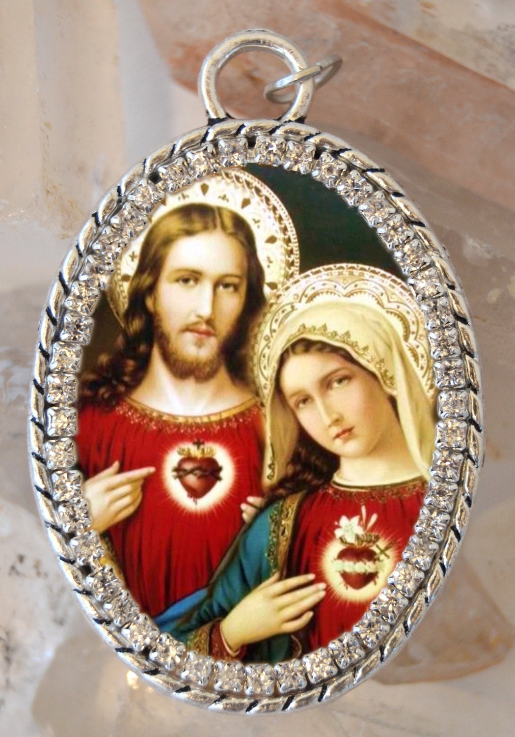 Immaculate Heart of Mary and Sacred Heart of Jesus Handmade Necklace