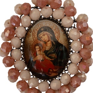 Embroidered Medallion - Our Lady of Perpetual Help Necklace - Hand Embroidered