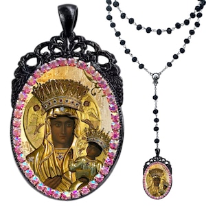 Black Madonna of Czestochowa Rosary, Patroness of Poland, Black Madonna pendant, Madonna and Child, Christian necklace, religious Rosary
