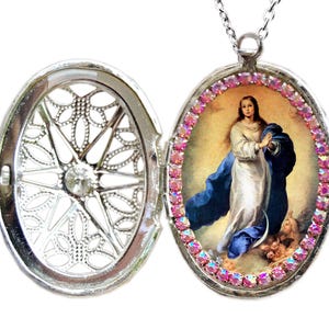 Onze Lieve Vrouw Onbevlekte Ontvangenis, Patrones van de VS, Christelijk medaillon, Maagd Maria ketting, religieuze hanger, Christelijk devotioneel geschenk