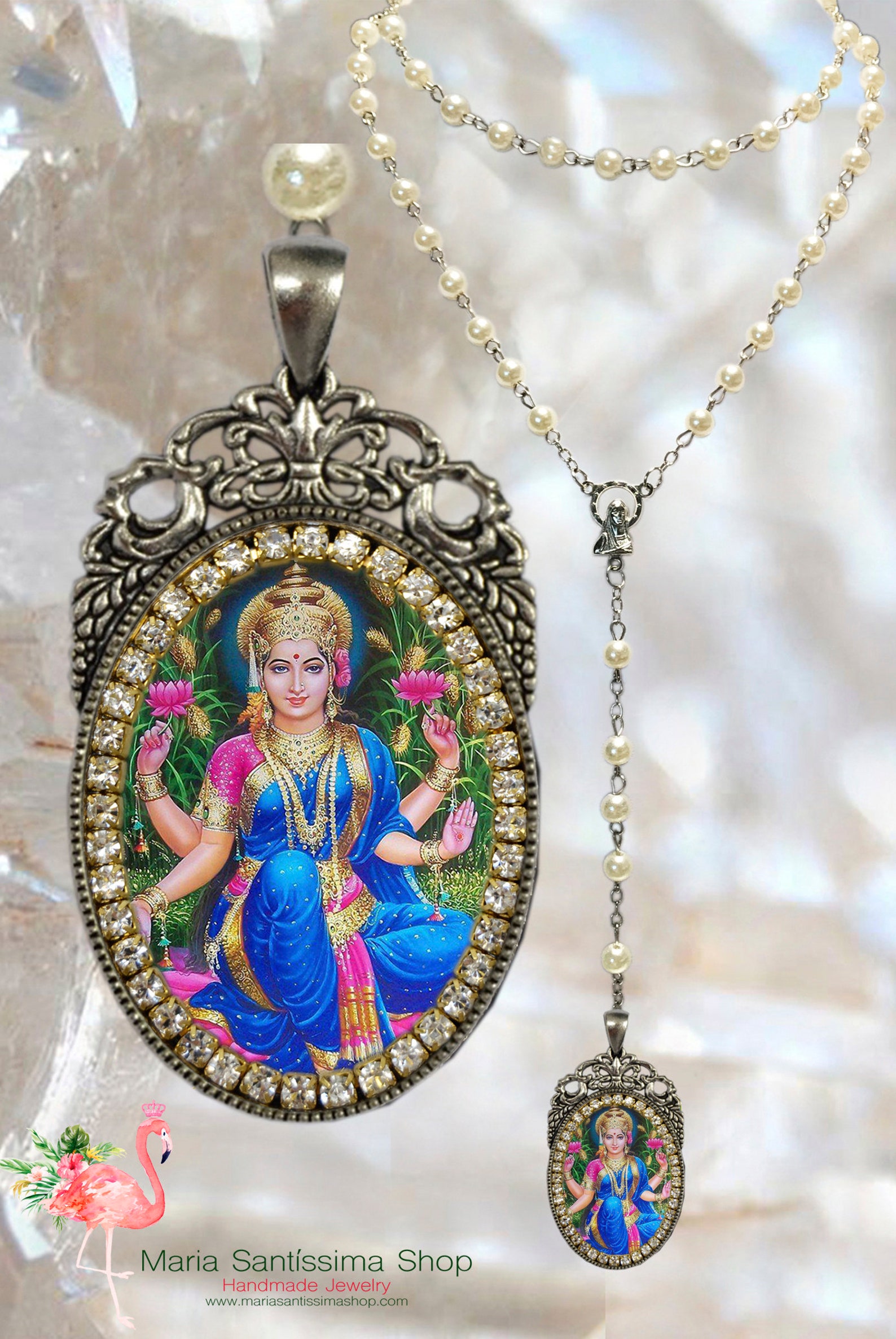 Lakshmi Goddess Rosary Necklace Hindu Jewelry Medal Pendant | Etsy