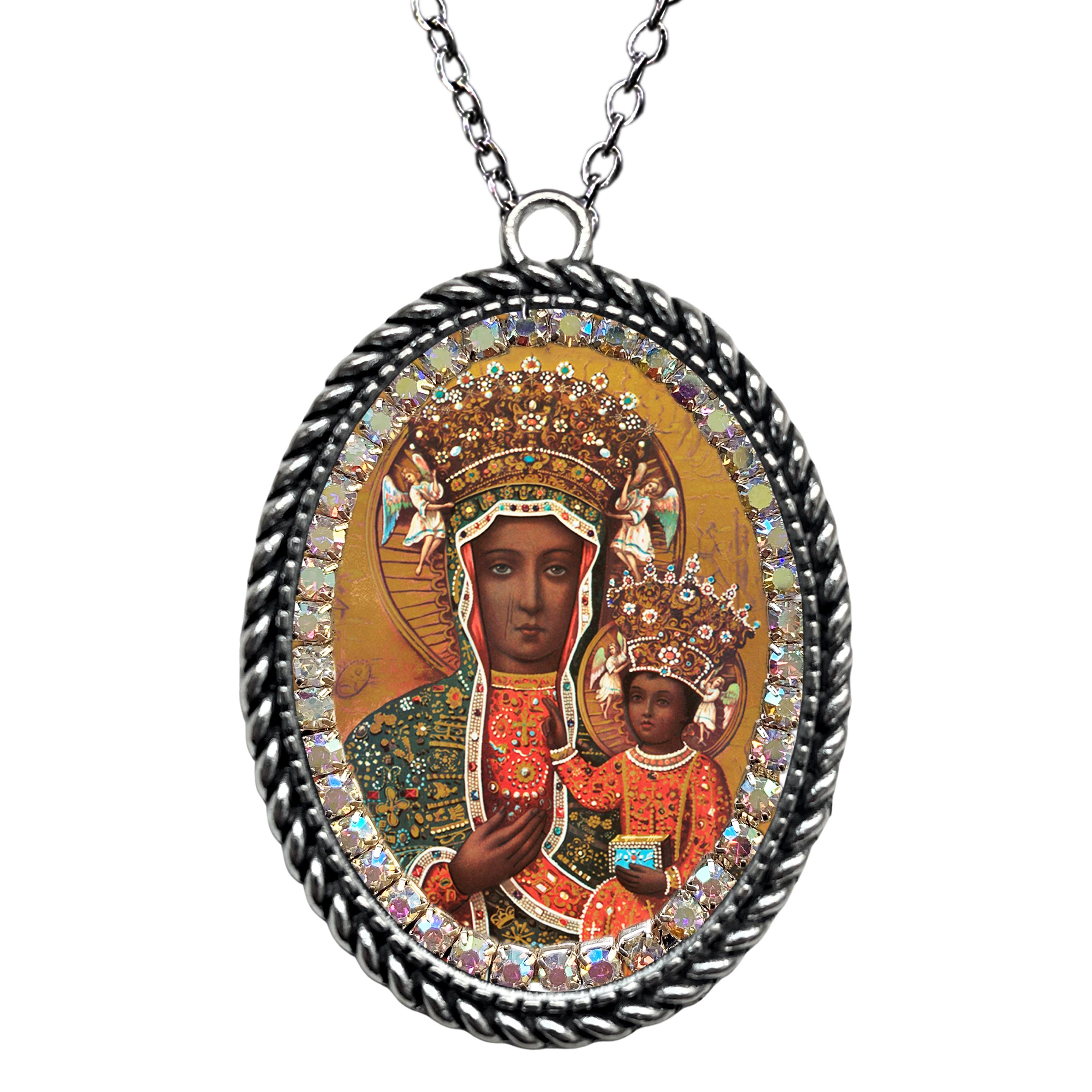 Black Madonna of Czestochowa Necklace, Patroness of Poland, Black Madonna pendant, Madonna and Child, Christian necklace, religious medal