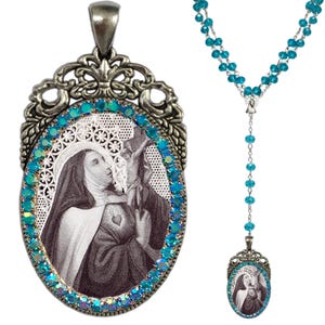 Teresa of Ávila, Teresa of Jesus Rosary, Vintage Necklace, St Therese of Avila pendant Christian jewelry gift, confirmation gift charm