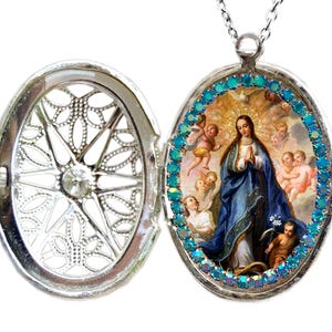 Unsere Liebe Frau Unbefleckte Empfängnis, Schutzpatronin der USA, christliches Medaillon, Jungfrau Maria Halskette, religiöser Anhänger, christliches Andachtsgeschenk