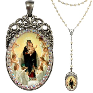 Rosaire de Marie Reine des Anges; Pendentif médaille catholique; Bijoux de la Sainte Vierge Marie; Don de la Mère Céleste; Charme de protection spirituelle de Marie