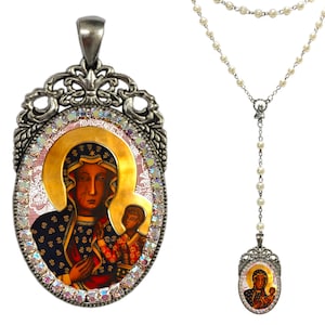 Black Madonna of Czestochowa Rosary, Patroness of Poland, Black Madonna pendant, Madonna and Child, Christian necklace, religious Rosary