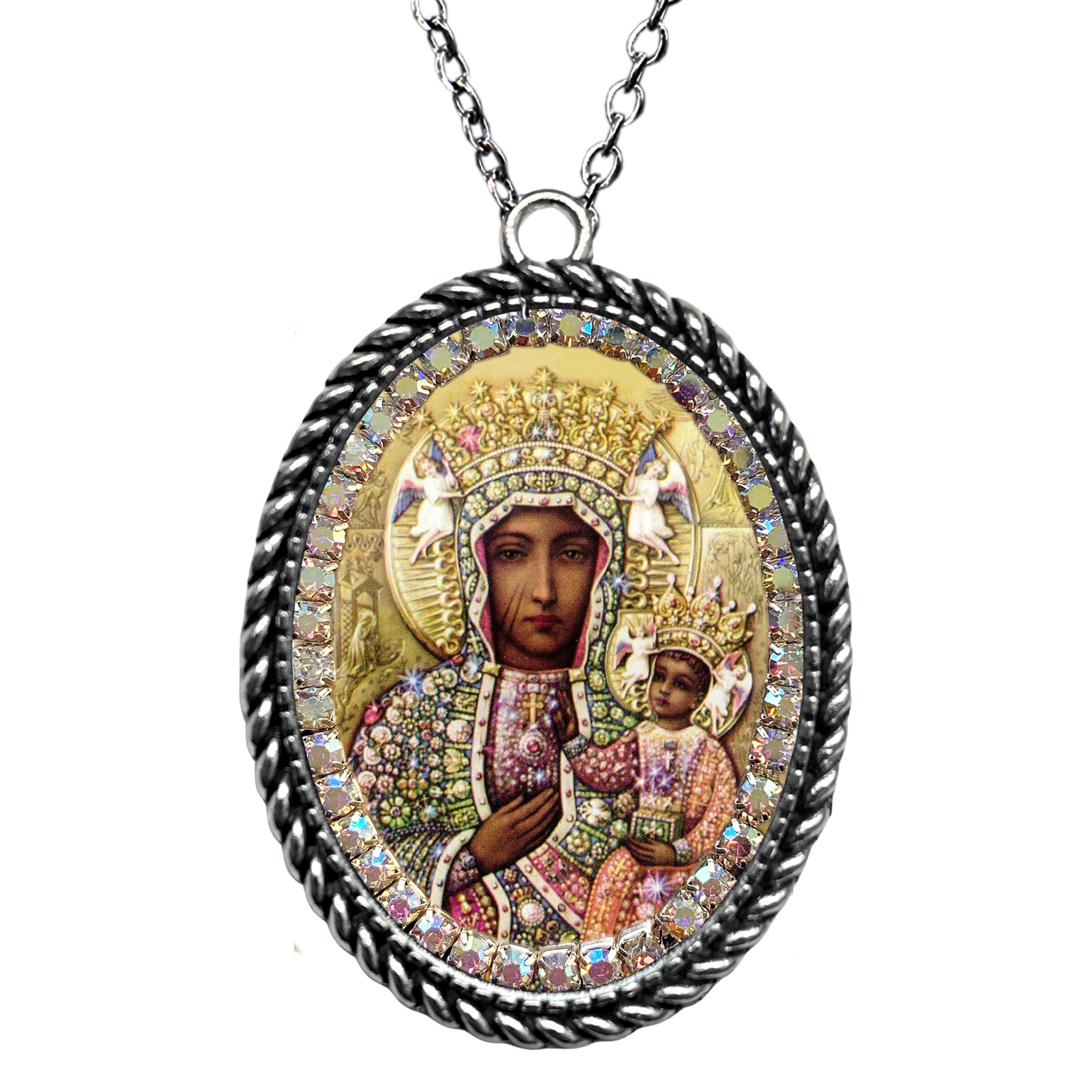 Black Madonna of Czestochowa Necklace, Patroness of Poland, Black Madonna pendant, Madonna and Child, Christian necklace, religious medal