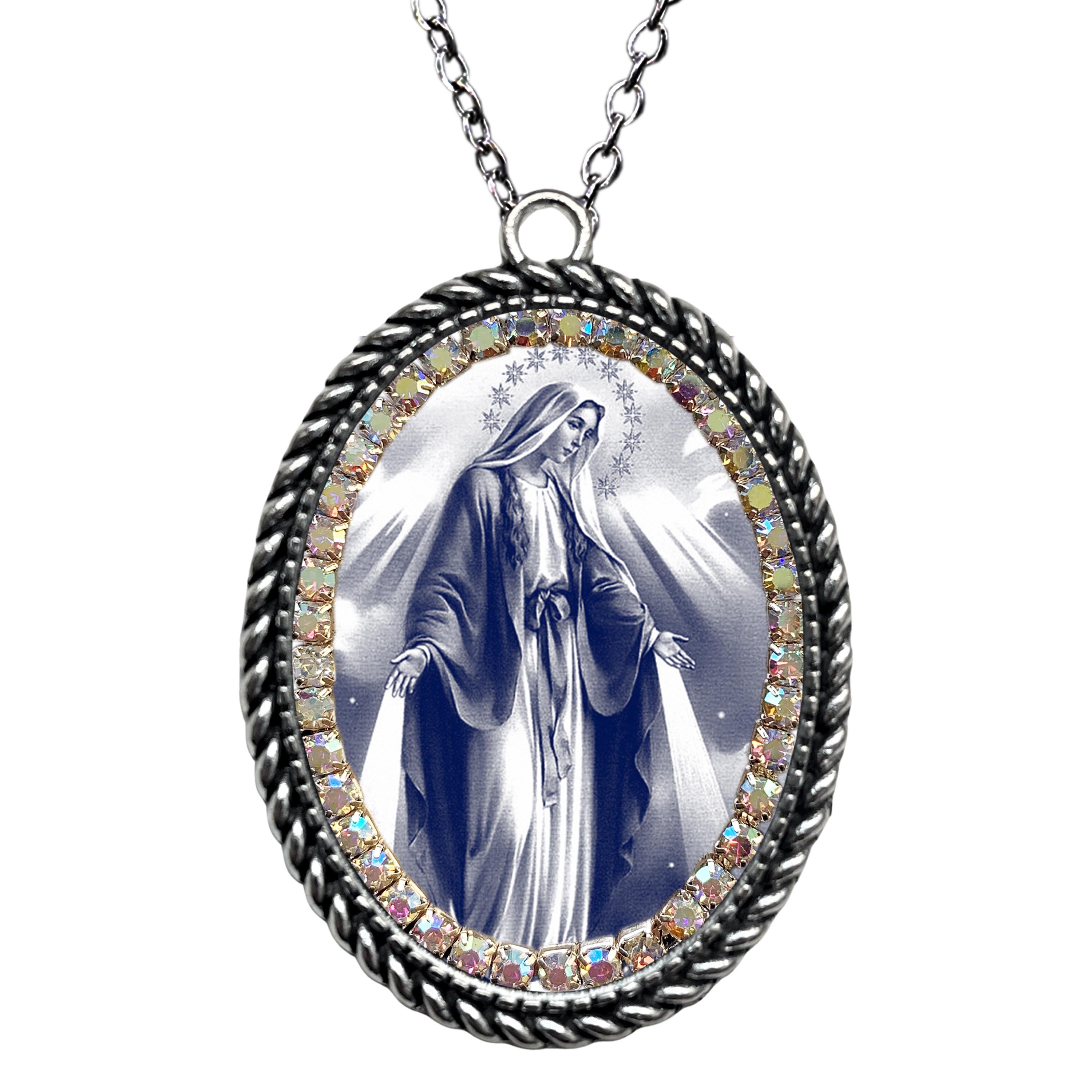 Our Lady Mediatrix of Grace; Heart Necklace, Divine Protector, Christian devotional necklace, Mother Mary charm, Blessed Virgin Mary medal