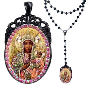 Black Madonna of Czestochowa Rosary, Patroness of Poland, Black Madonna pendant, Madonna and Child, Christian necklace, religious Rosary