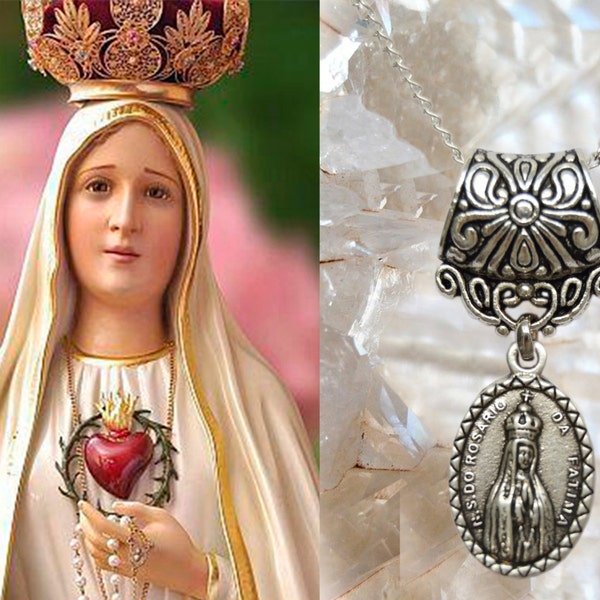 Our Lady of Fatima Charm Necklace Catholic Christian Religious Jewelry Medal Pendant, Nossa Senhora de Fatima