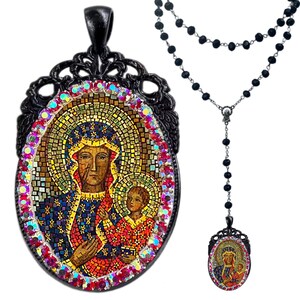 Black Madonna of Czestochowa Rosary, Patroness of Poland, Black Madonna pendant, Madonna and Child, Christian necklace, religious Rosary