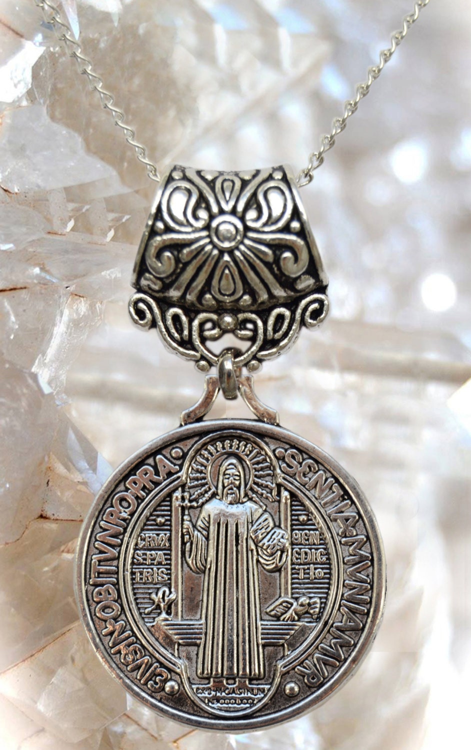 St. Benedict Medal , Charm Necklace Catholic Christian Religious