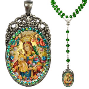 Virgin of Unfading Bloom, Rosary Necklace, Perpetual Help, Theotokos, prayer rosary, Icon of the Mother of God