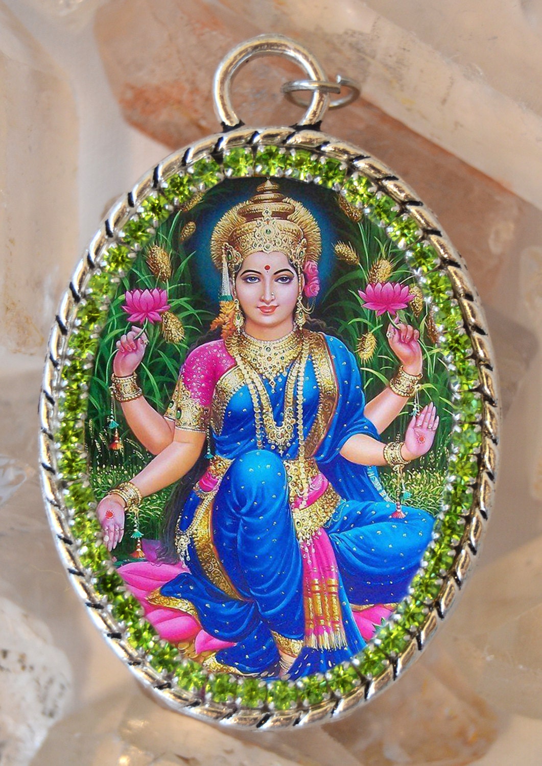 Goddess Lakshmi Handmade Charm Necklace Hindu Indian Jewelry Medal Pendant