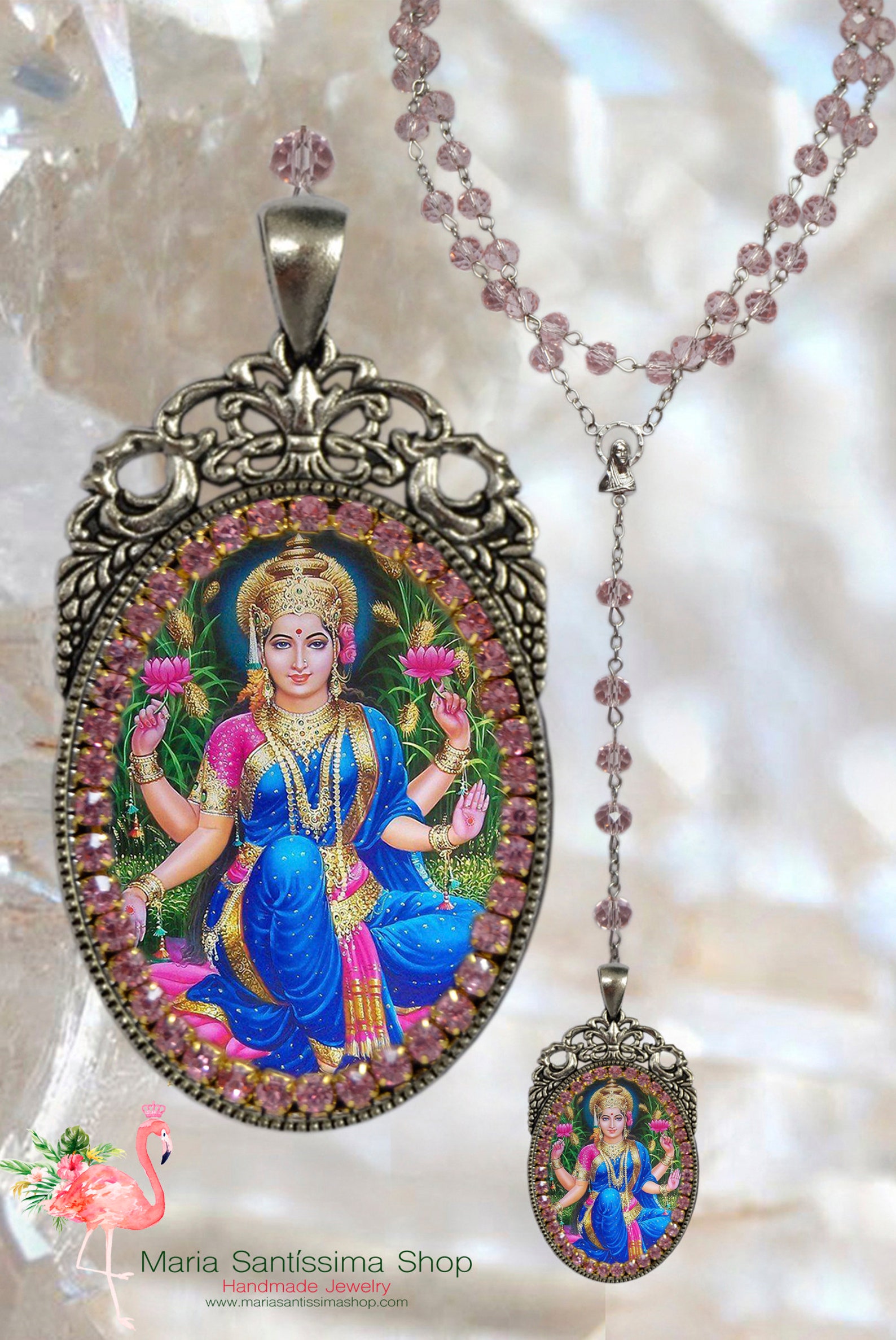 Lakshmi Goddess Rosary Necklace Hindu Jewelry Medal Pendant | Etsy