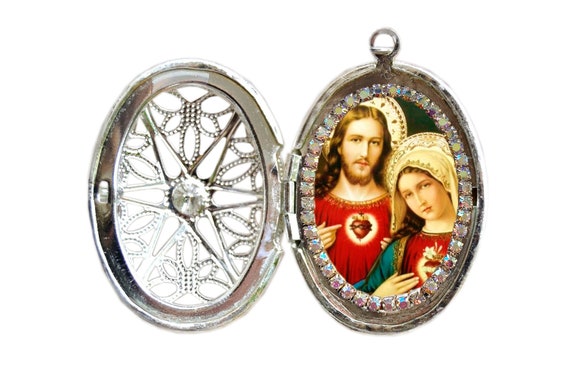 Immaculate Heart of Mary and Sacred Heart of Jesus Stainless Steel Locket Necklace Etsy