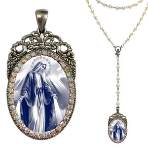 Unsere Liebe Frau Maria, Mittlerin, Rosenkranz aller Gnaden, Göttliche Beschützerin, christlicher Andachtsrosenkranz, Mutter-Maria-Anhänger, Medaille der Heiligen Jungfrau Maria