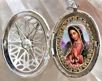 Nostra Signora di Guadalupe Handmade Locket Collana Cattolica Gioielli Religiosi Cristiani Medaglia Ciondolo