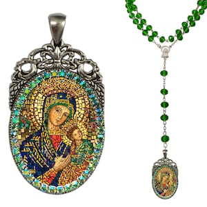 Rosenkranz für ewige Hilfe, Medaille für immerwährenden Beistand, Theotokos-Rosenkranzgebet, byzantinische Ikone, Schmuck der Jungfrau der Passion, Madonna und Kind