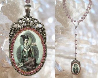 Rosary of Kuan Yin Goddess of Mercy and Compassion Handmade Jewelry Medal Pendant