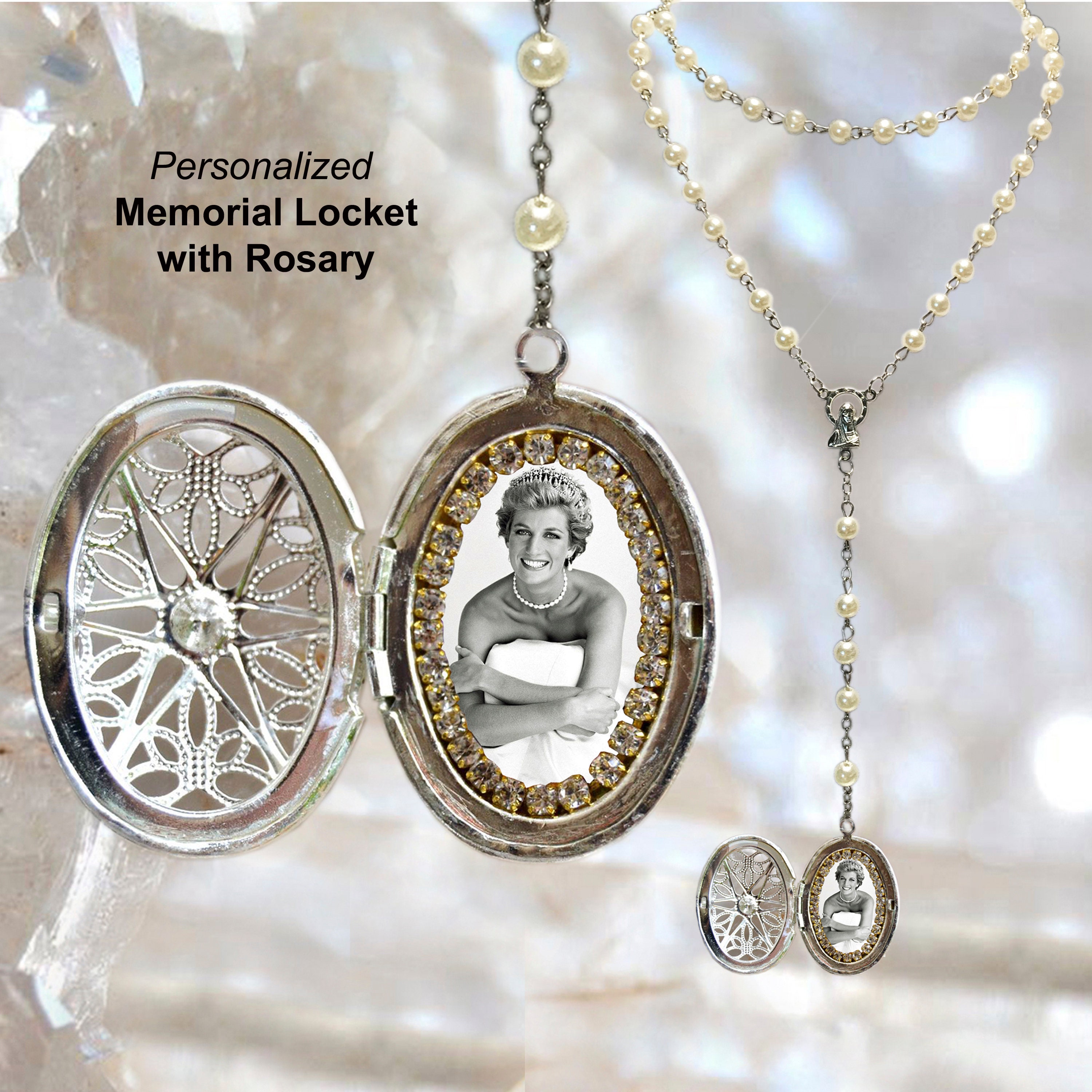 MEMORIAL ROSARY LOCKET Custom with Your Photo Handmade medal Jewelry 