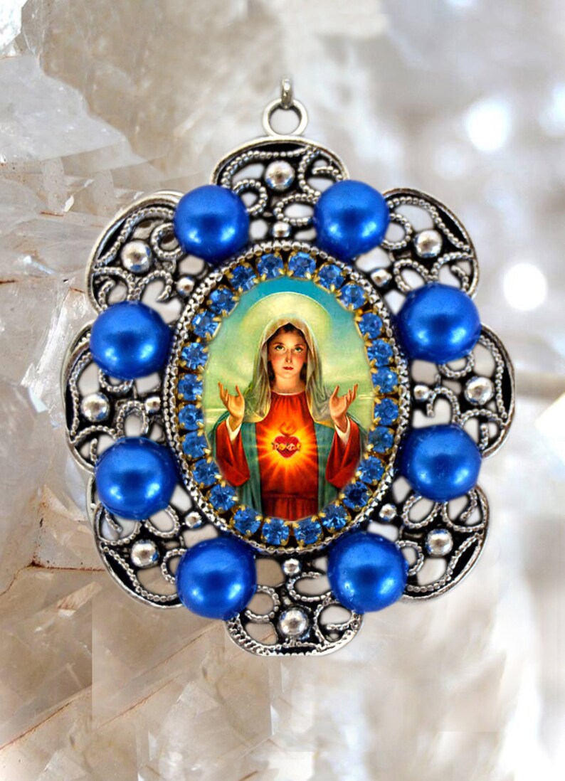 Immaculate Heart of Mary Handmade Necklace Catholic Christian Etsy