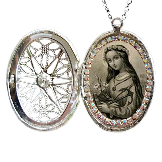 St Philomena Locket Necklace, Patron Saint of Babies, Infants