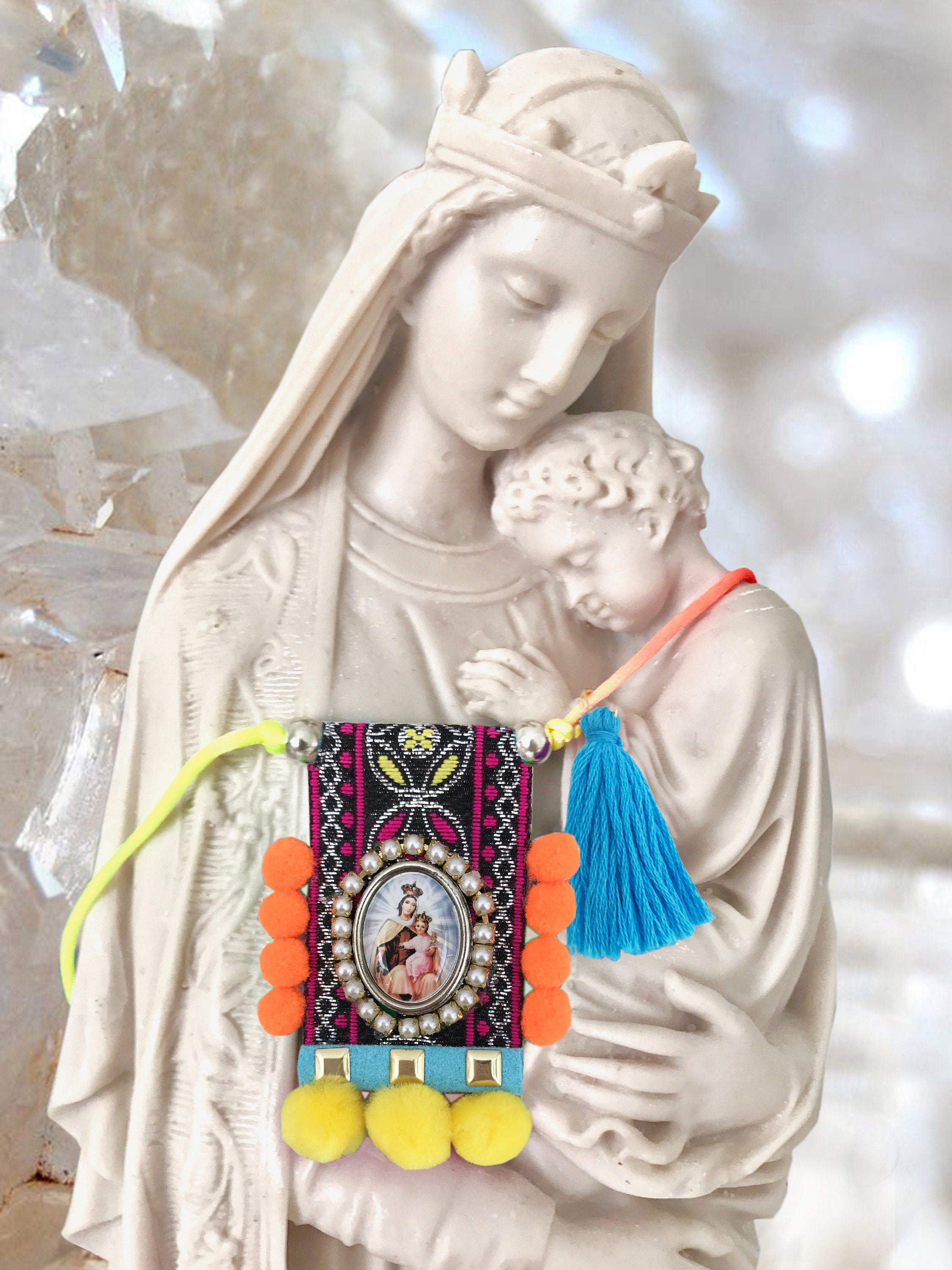 UNIQUE Our Lady of Mount Carmel Scapular Handmade Necklace Catholic