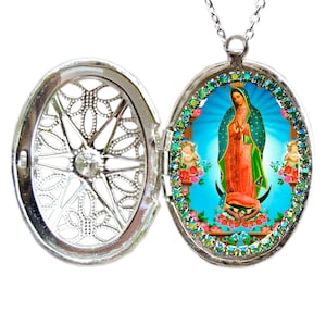 Our Lady of Guadalupe Locket; Patronage of the Americas; Queen of Mexico Gift; Virgin Mary Jewelry; Protector of Unborn Children Necklace