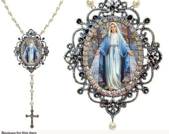 Mediatrix of All Grace Rosary, Divine Protector, Christian devotional necklace, Mother Mary charm, Blessed Virgin Mary medal, Catholic gift