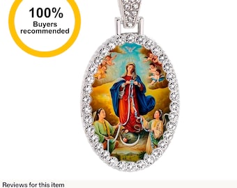 Our Lady Mary Untier of Knots Necklace - Rhodium Plated with Zirconias and Glass Protection