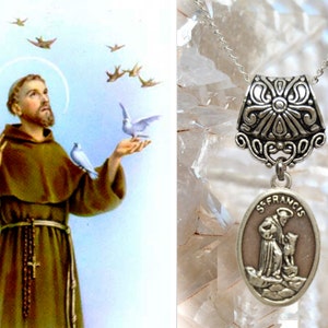 Saint Francis of Assisi Charm Necklace Catholic Christian Religious Jewelry Medal Pendant, São Francisco de Assis