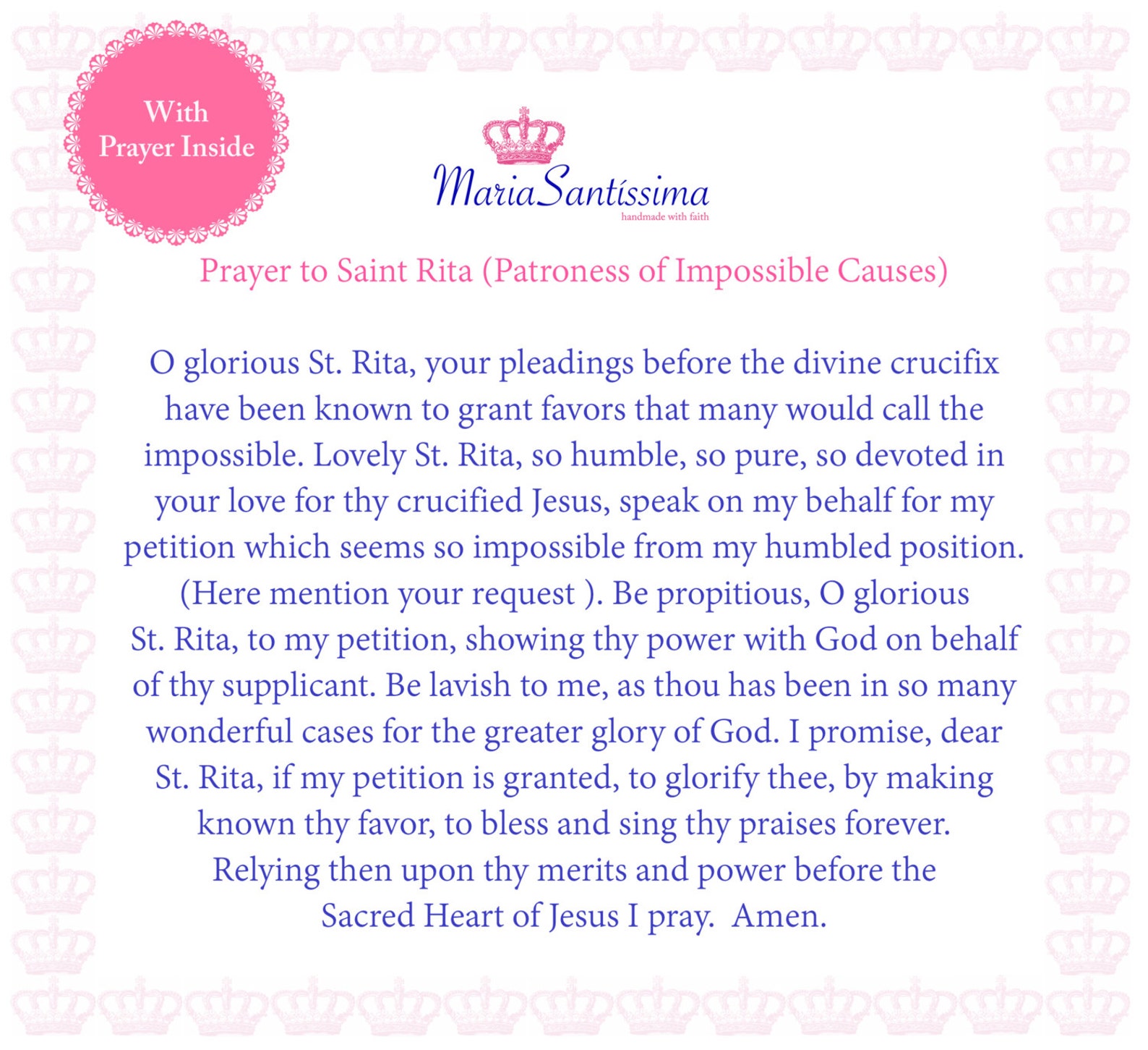 Saint Rita of Cascia or St. Rita de Cassia Handmade Necklace Etsy