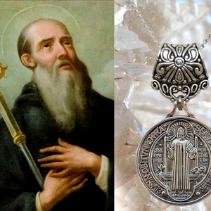 St. Benedict Medal , Charm Necklace Catholic Christian Religious Jewelry Pendant, Saint Benedict of Nursia