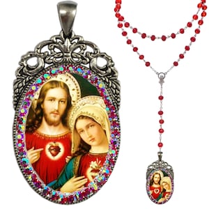 Sacred and Immaculate Heart of Jesus and Mary Rosary; Devotional Catholic Jewelry of Jesus and Mary; Marian Gift; Christian Mary and Jesus
