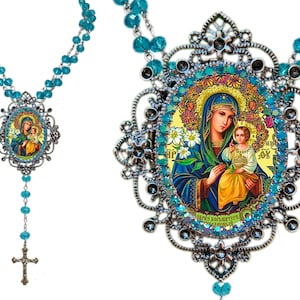 Perpetual Help Rosary, Perpetual Succor Medal, Theotokos Rosary Prayer, Byzantine Icon, The Virgin of the Passion,Madonna and Child jewelry