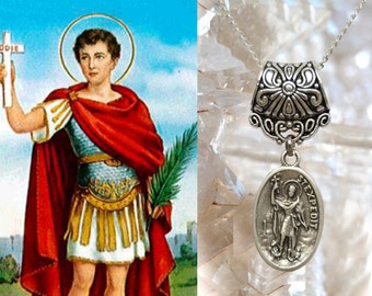 Saint Expeditus, Charm Necklace Catholic Christian Religious Jewelry Medal Pendant, Santo Expedito