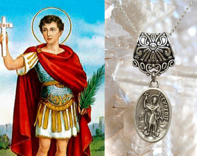 Saint Expeditus, Charm Necklace Catholic Christian Religious Jewelry Medal Pendant, Santo Expedito