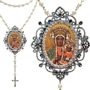 Black Madonna of Czestochowa Rosary, Patroness of Poland, Black Madonna pendant, Madonna and Child, Christian necklace, religious Rosary