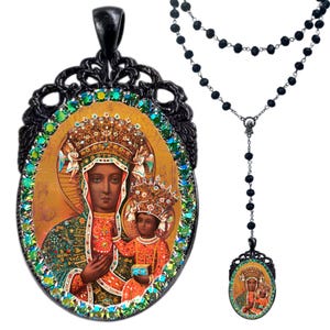 Black Madonna of Czestochowa Rosary, Patroness of Poland, Black Madonna pendant, Madonna and Child, Christian necklace, religious Rosary
