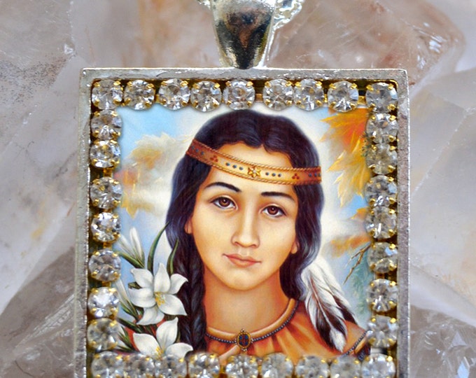 Saint Kateri Tekakwitha Scapular Handmade Necklace Catholic Christian Religious Jewelry Medal Pendant