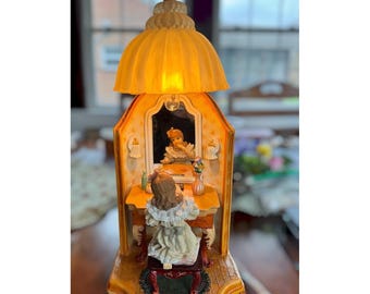 Vintage Little girl looking in mirror Table Or Night Stand Lamp Victorian Decor