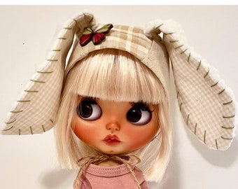 Handmade OOAK BLYTHE Doll Hat. 12 Inch Doll. Blythe Doll Hat.Blythe Bunny Hat. Blythe Rabbit. Blythe Helmet Hat