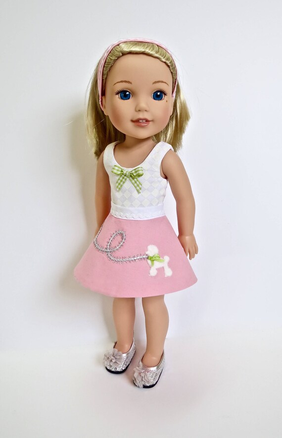 Toys & Hobbies Dolls Pink Black POODLE SKIRT Doll Clothes Fits American