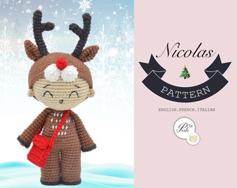 Crochet pattern  NICOLAS  Reindeer  Christmas  Amigurumi  Child