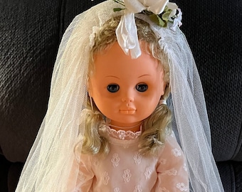 Vintage doll 65 cm Bride doll bridal Doll full wedding dress and vale large bride doll 65 cm tall bride doll vintage doll
