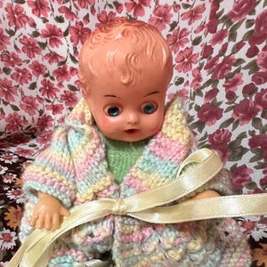sweet heart doll vintage doll made in Hong Kong blue box with additional hand knitted clothing
